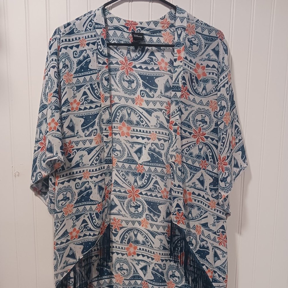 Disneys Moana Medium Open Front Sheer Kimono Lightweight Fringe
